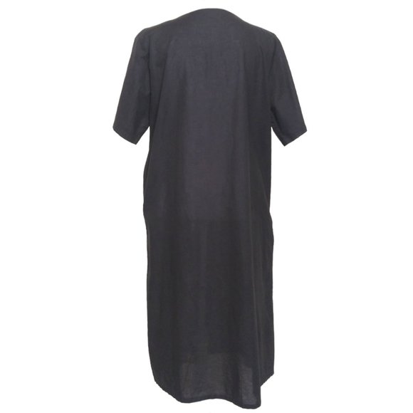 YESNO Black Linen Blend Dress Size XL Embroidered Short Sleeve - Picture 5 of 7